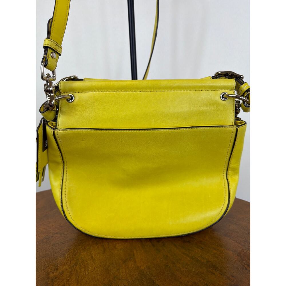 NWT Coach Yellow Leather Crossbody Bag Front Clasp Tassels Silver Hardware Purse - Picture 7 of 13